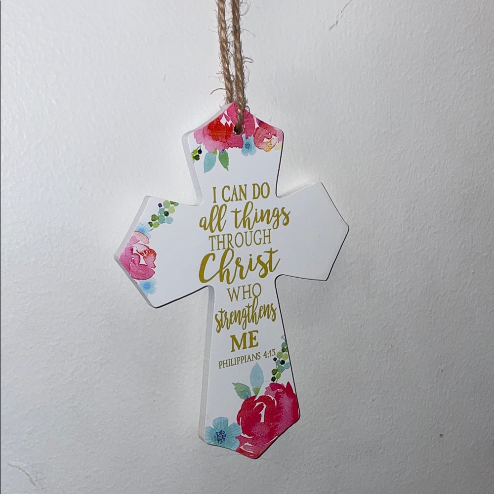Floral Cross Wall Hanging Ornament - Inspirational Scripture